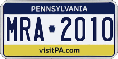 PA license plate MRA2010