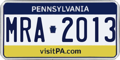 PA license plate MRA2013