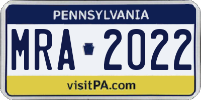 PA license plate MRA2022