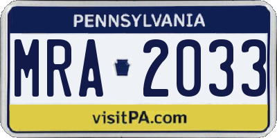 PA license plate MRA2033