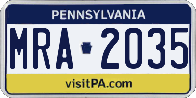 PA license plate MRA2035