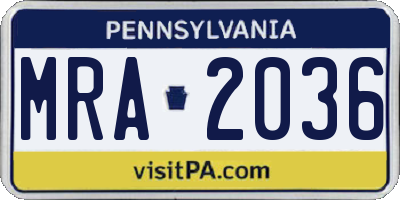 PA license plate MRA2036