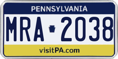PA license plate MRA2038