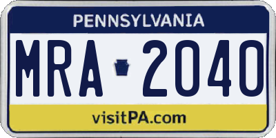 PA license plate MRA2040