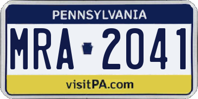 PA license plate MRA2041