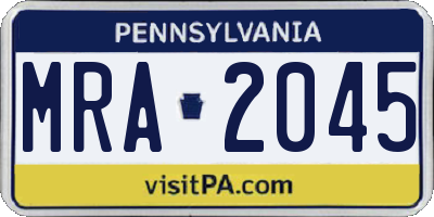 PA license plate MRA2045