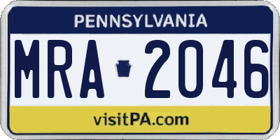 PA license plate MRA2046
