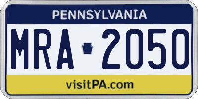 PA license plate MRA2050