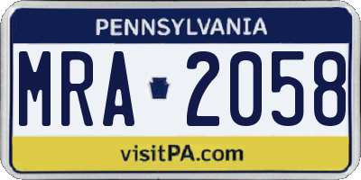 PA license plate MRA2058