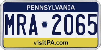 PA license plate MRA2065