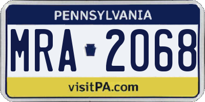 PA license plate MRA2068