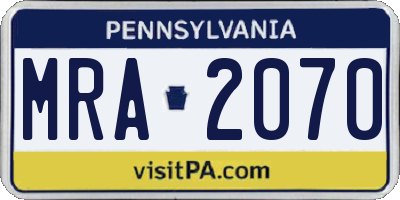 PA license plate MRA2070