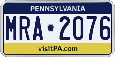 PA license plate MRA2076