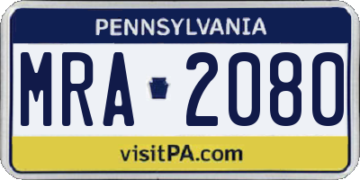 PA license plate MRA2080