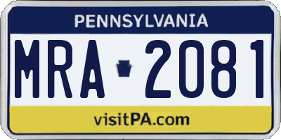 PA license plate MRA2081