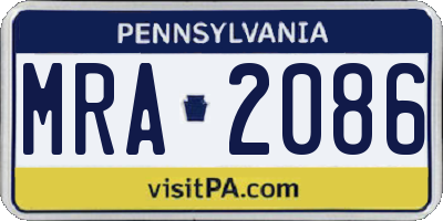 PA license plate MRA2086