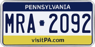 PA license plate MRA2092