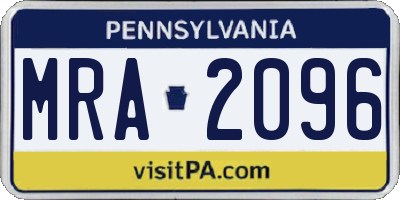 PA license plate MRA2096