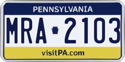 PA license plate MRA2103