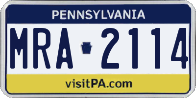 PA license plate MRA2114