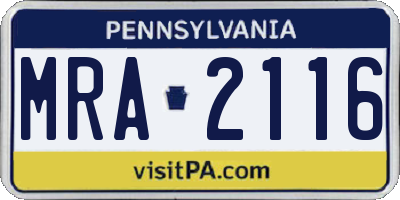 PA license plate MRA2116