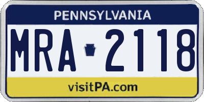 PA license plate MRA2118