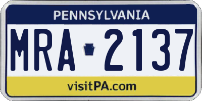 PA license plate MRA2137