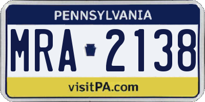 PA license plate MRA2138