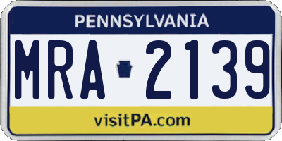 PA license plate MRA2139