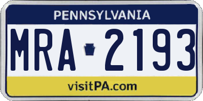 PA license plate MRA2193