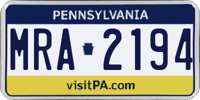 PA license plate MRA2194