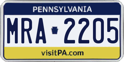 PA license plate MRA2205