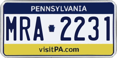 PA license plate MRA2231