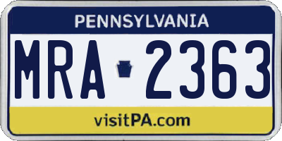 PA license plate MRA2363