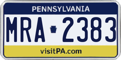 PA license plate MRA2383