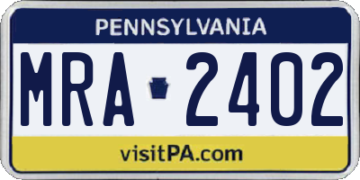 PA license plate MRA2402