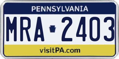 PA license plate MRA2403