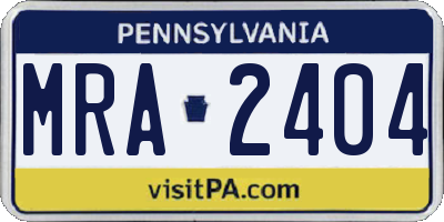 PA license plate MRA2404