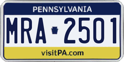 PA license plate MRA2501