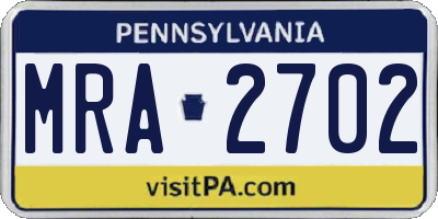 PA license plate MRA2702