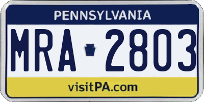 PA license plate MRA2803