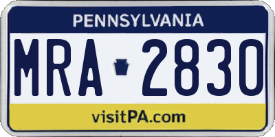 PA license plate MRA2830
