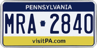 PA license plate MRA2840