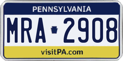 PA license plate MRA2908