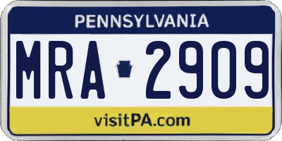 PA license plate MRA2909