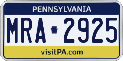 PA license plate MRA2925