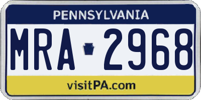 PA license plate MRA2968