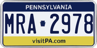 PA license plate MRA2978