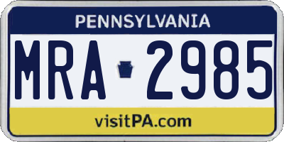 PA license plate MRA2985