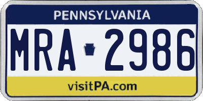 PA license plate MRA2986